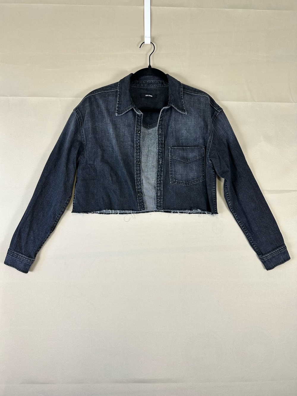 GRLFRND Christy Cropped Denim Shirt Jacket Moonlight Drive Wash Small
